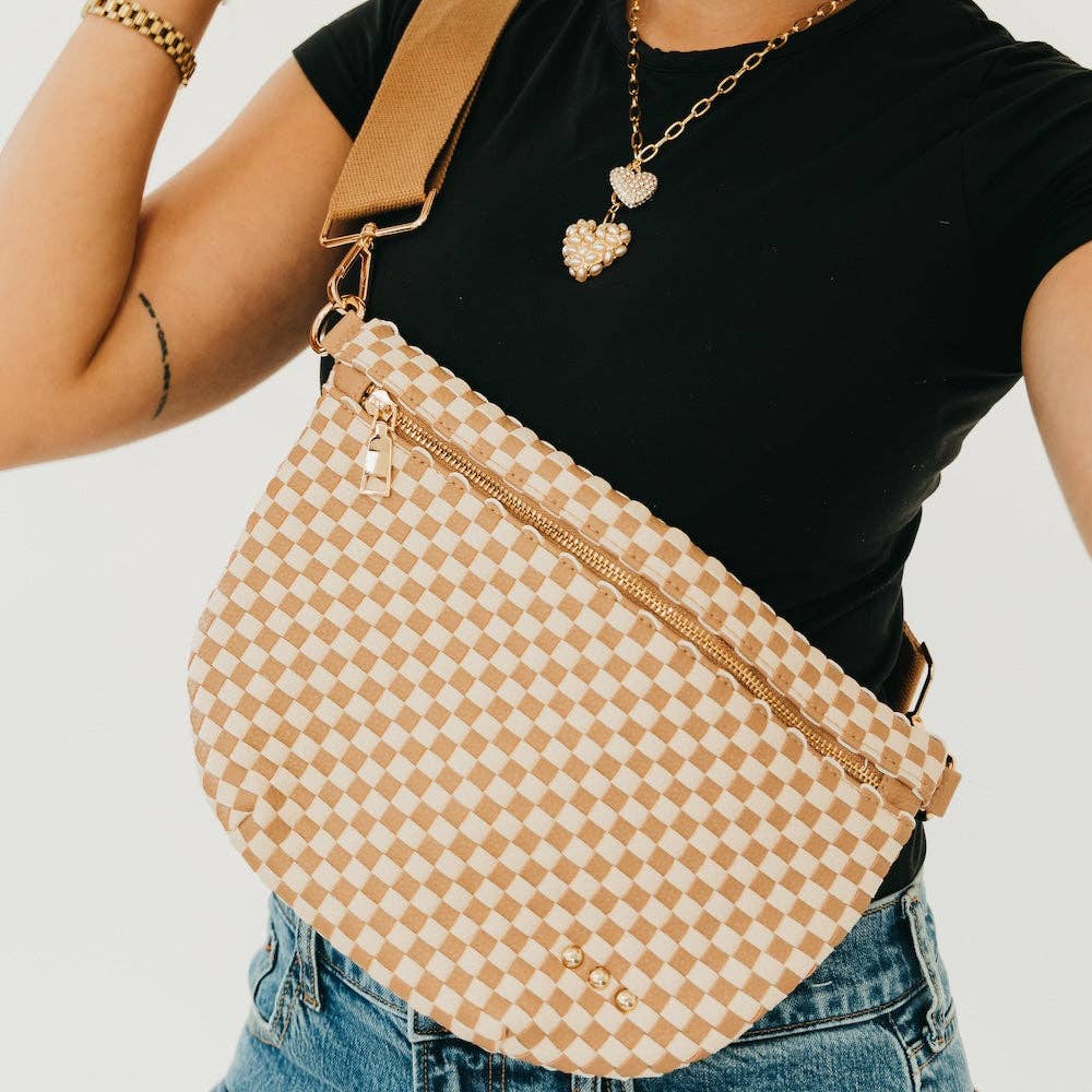 Westlyn Woven Bum Bag: Checkered Tan
