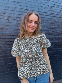 Leopard Print Tie Front Top