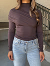 Asymmetrical LS Mock Neck Top - Chocolate
