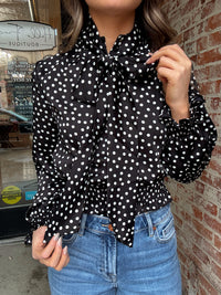 Polka Dot Neck Tie Blouse