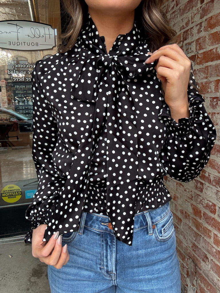 Polka Dot Neck Tie Blouse