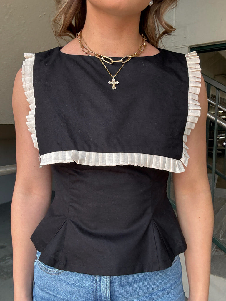 Pleated Ruffle Detail Sleeveless Top