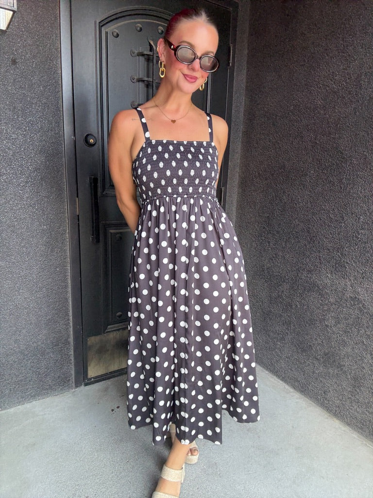 Polka Dot Satin Midi Dress