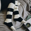 Knee High Striped Pom Pom Socks: Brown/Mocha