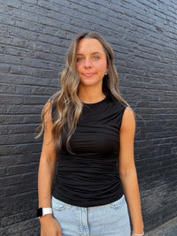 Elevated Asymmetric Ruched Comfort Tank - Black