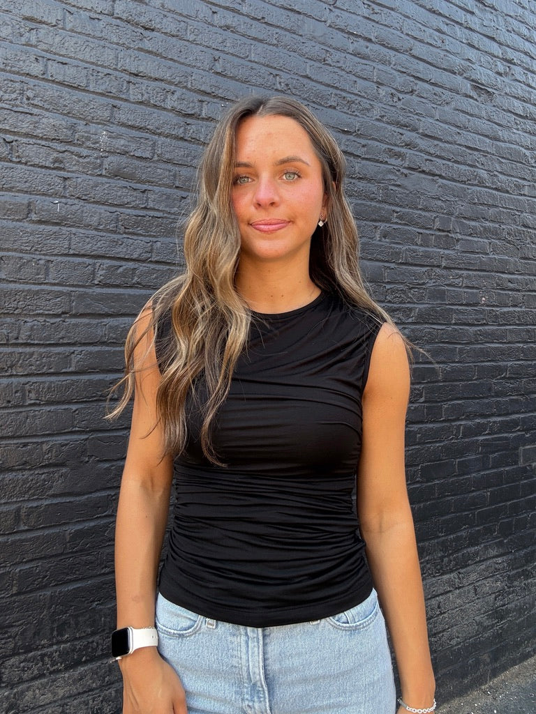Elevated Asymmetric Ruched Comfort Tank - Black