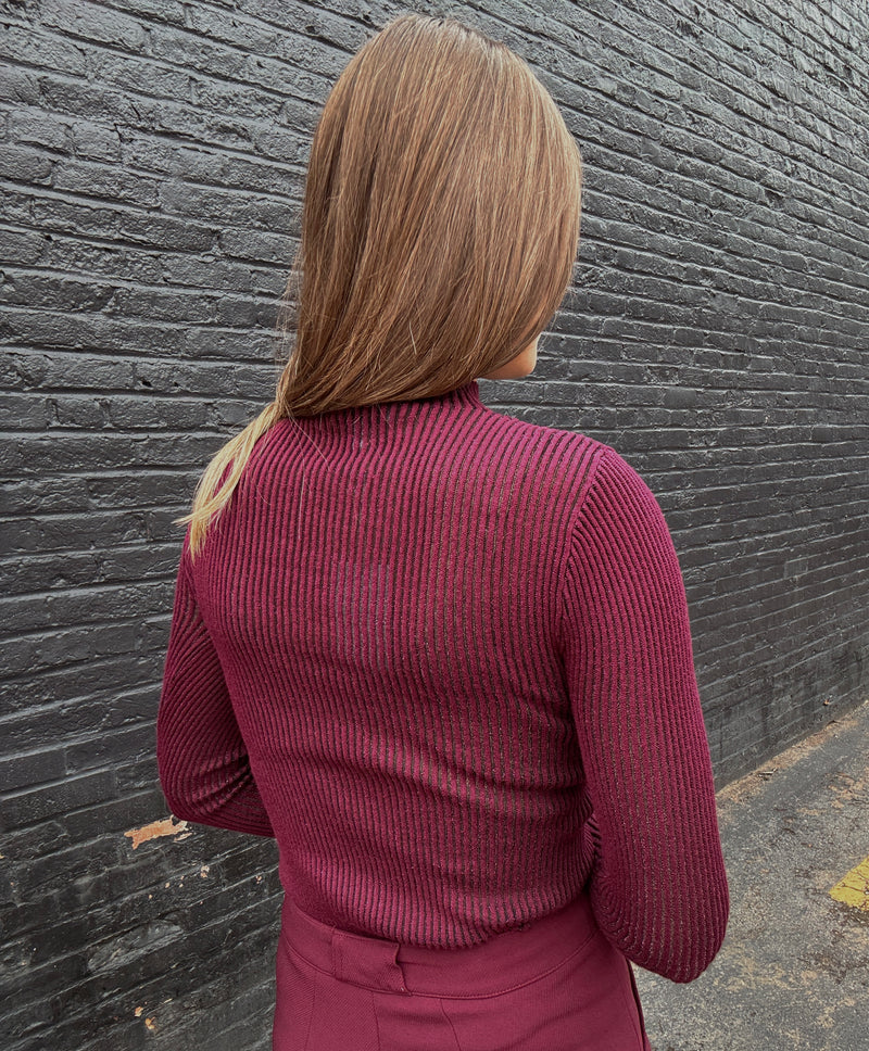 Lucy Paris Pacie Knit Long Sleeve Top - Burgundy
