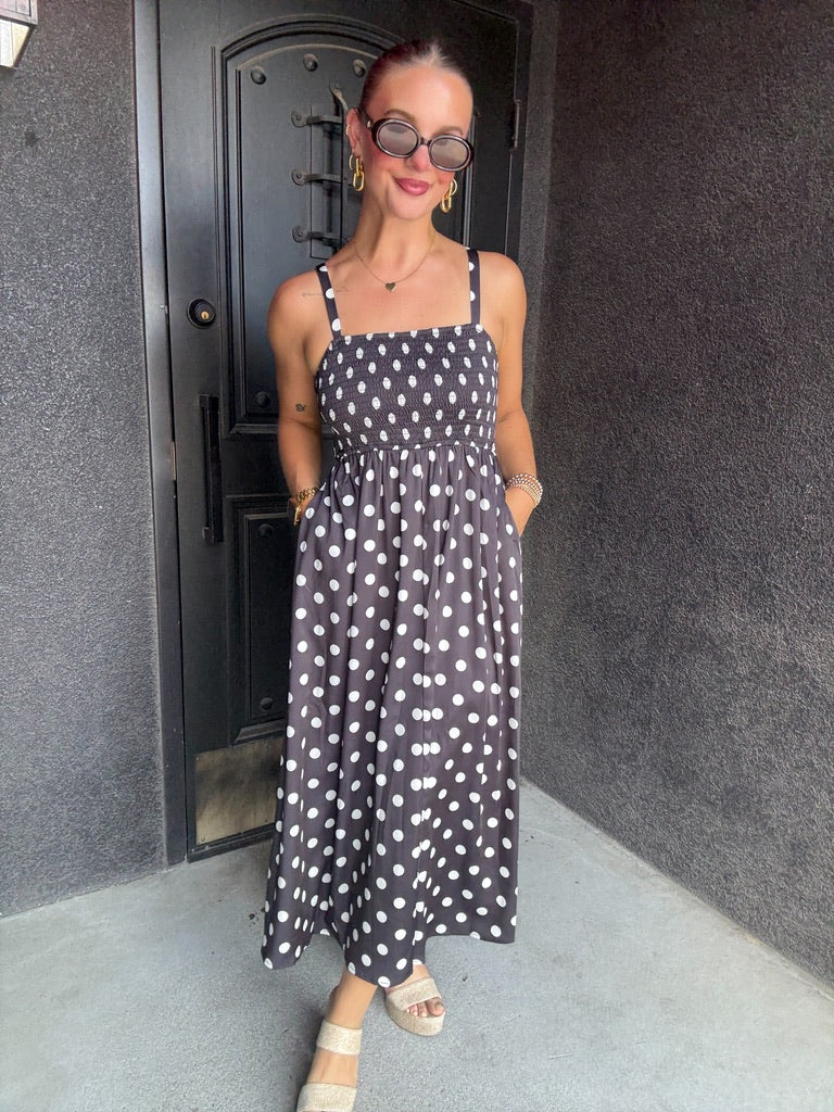 Polka Dot Satin Midi Dress