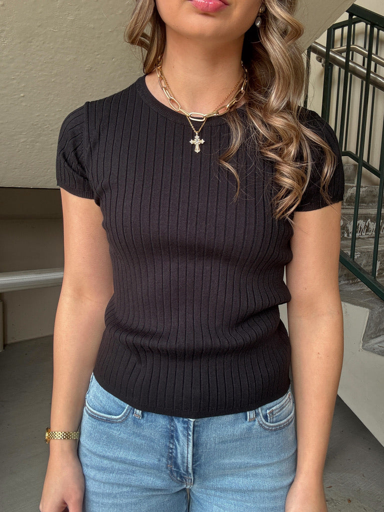 Ribbed Basic Short Sleeve - Black