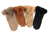 Faux Fur Trim Gloves (Velvet-Like): Green