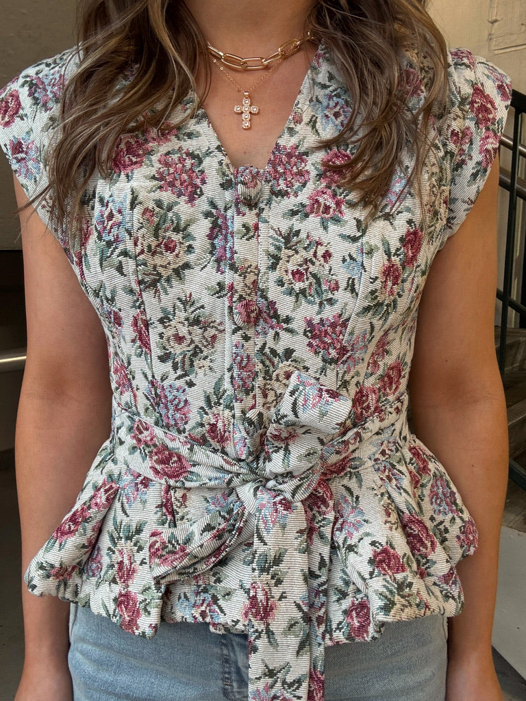 Jacquard V Neck Waist Tie Vest