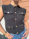 Selena Button Knit Top - Black