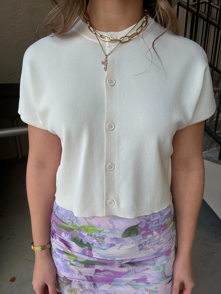 Cropped Sleeveless Cardigan - Cream