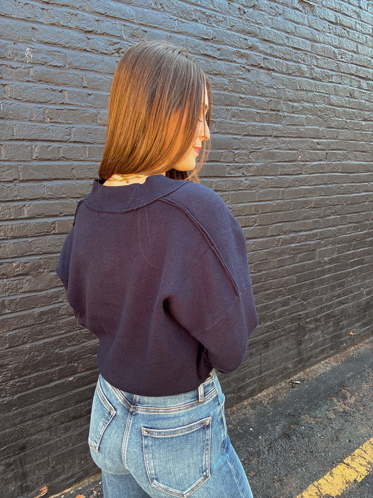 V-Neck Cardigan - Navy