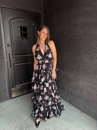 Black Floral Tiered Maxi Dress