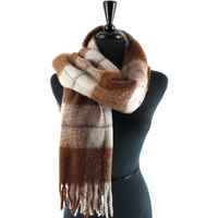 Fuzzy Plaid Scarf: Brown