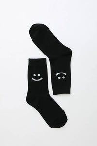 Smiley Face Crew Socks: Gray