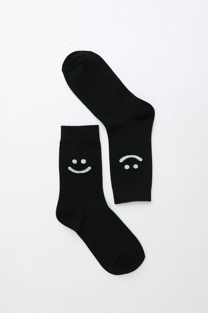 Smiley Face Crew Socks: Gray