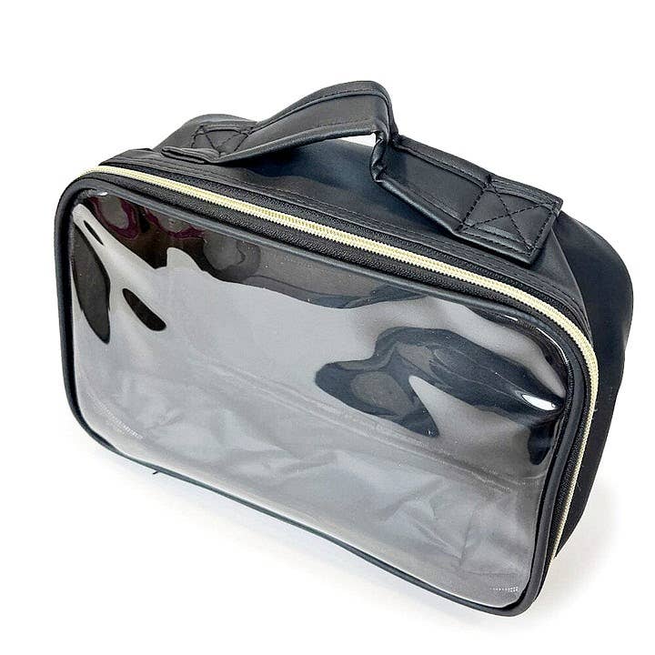 Clear Front Open Travel Makeup Bag Case: Black