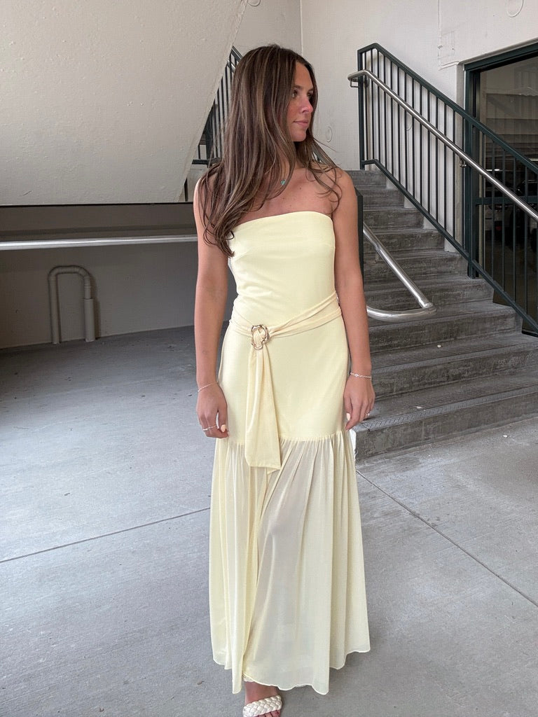 Butter Yellow Drop Waist Maxi Dress