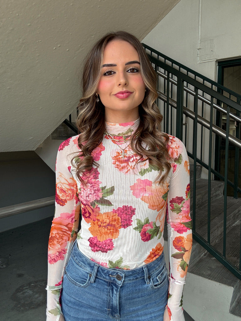 Spring Floral Mesh Top