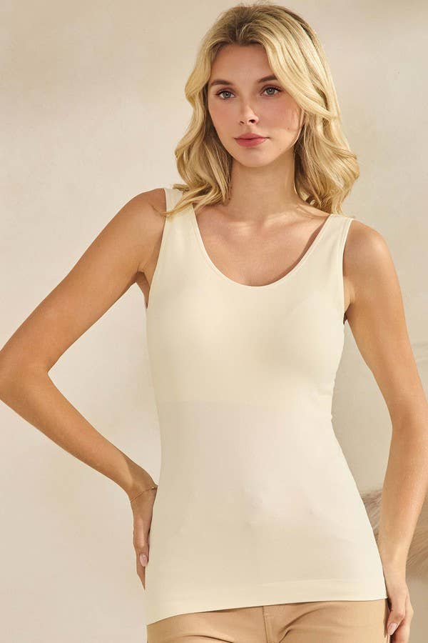 Women's Reversible Seamless Tank with Built-In Bra: Ivory / OS