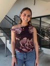 Floral Mesh Twist Strap Top