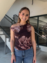 Floral Mesh Twist Strap Top