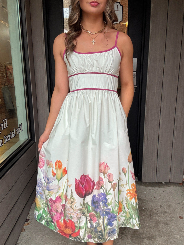 Plum Trim Floral Hem Midi Dress