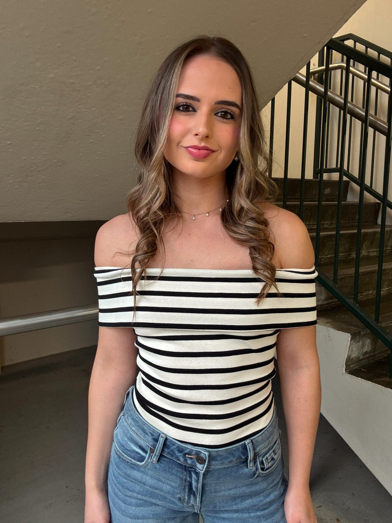 Kerry Striped Off Shoulder Knit Top