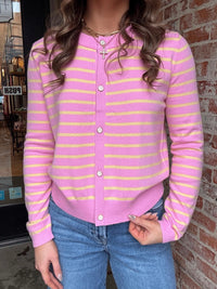 Stripe Pattern Front Button Cardigan