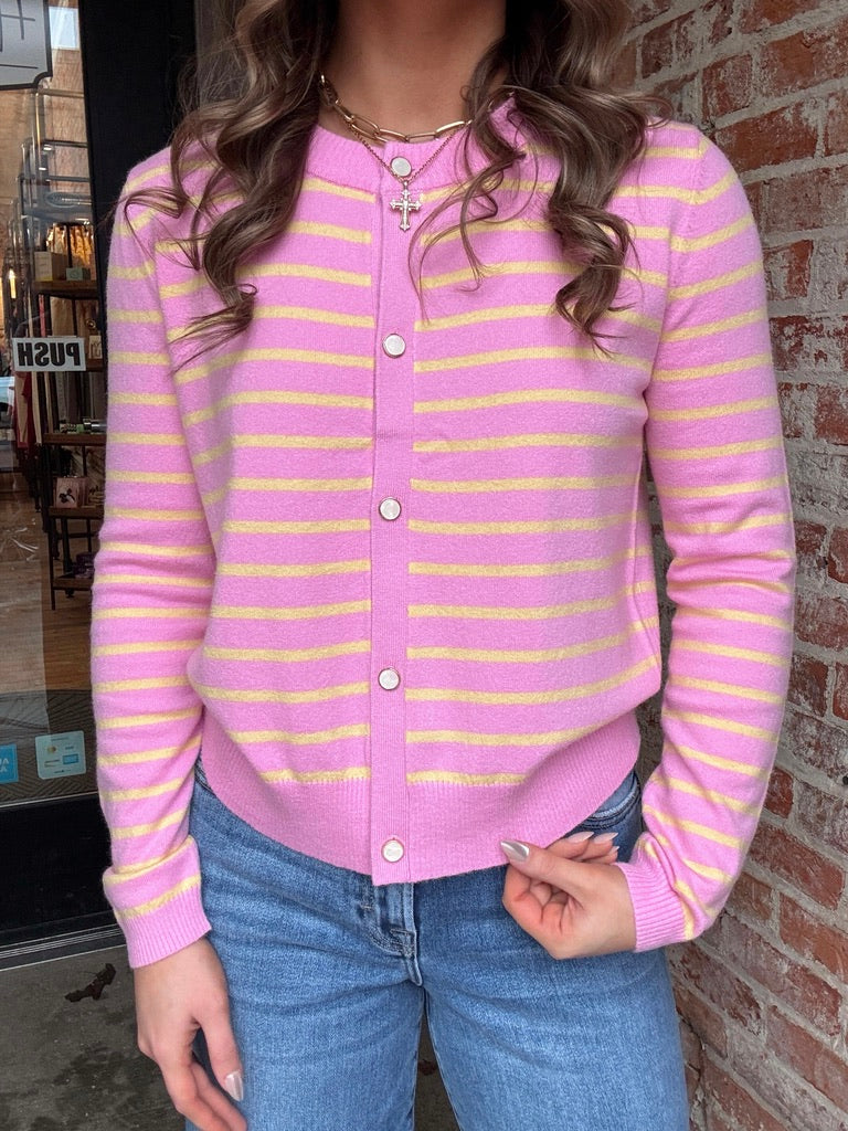 Stripe Pattern Front Button Cardigan
