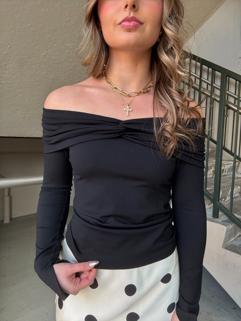 Abigail Off Shoulder Knit Top - Black