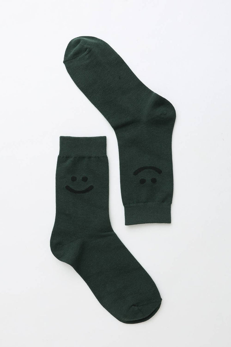 Smiley Face Crew Socks: Gray