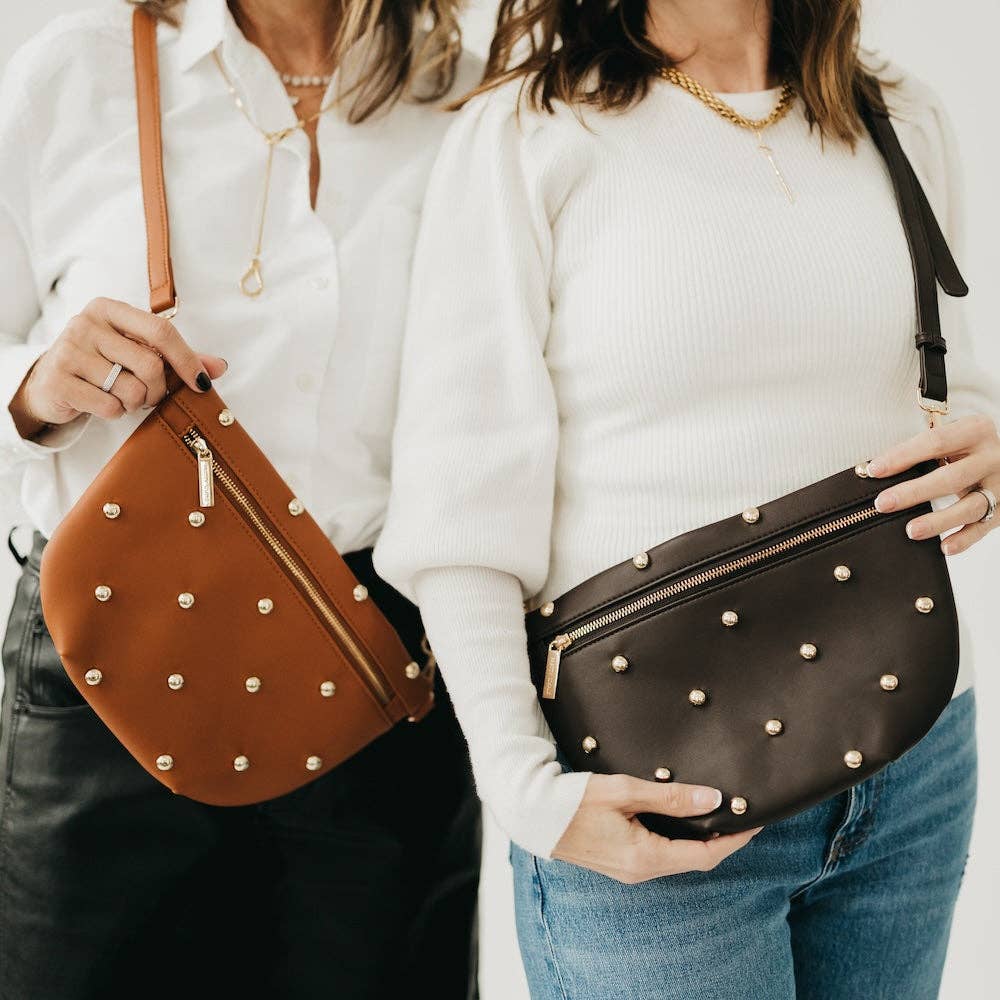 Chic Gold Studded Westlyn Bum Bag: Brown