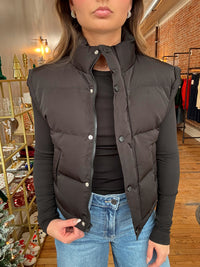 Drawstring Basic Puffer Vest - Black