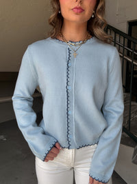 Dainty Scalloped Hem Cardigan - Blue