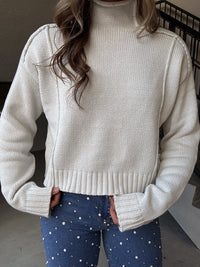 Mock Neck Exposed Seam Sweater
