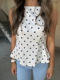 Sleeveless Peplum Polka Dot Top