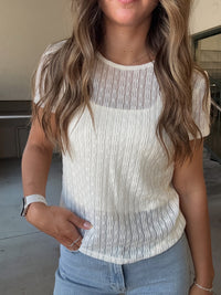 Lace Knit Keyhole Top - Ivory