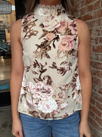 Scallop Tape Multi Texture Sleeveless Top