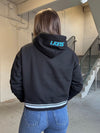 Black Cropped Detroit Lions Hoodie w/ Striped Hem
