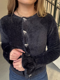 Ribbon Rhinestone Button Details Cardigan