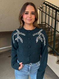 Cardigan With Leaf Embellishment