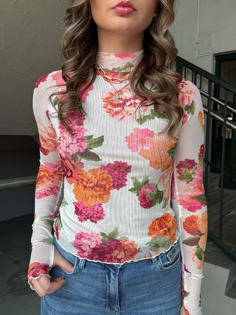 Spring Floral Mesh Top