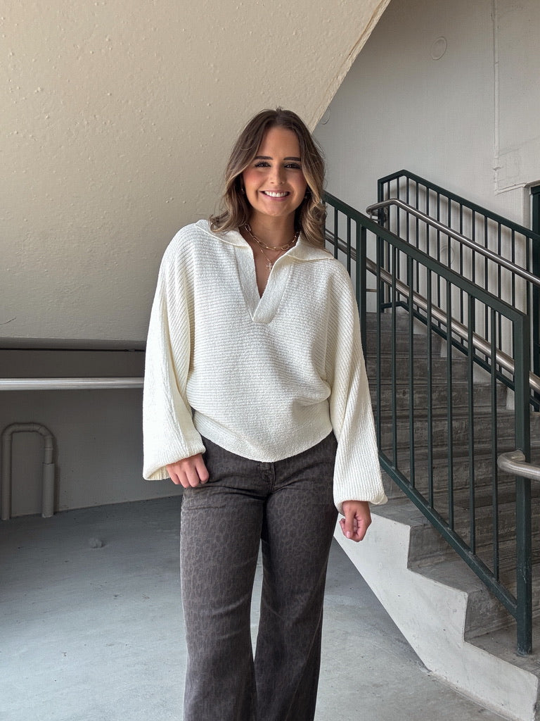 Oversized Balloon Sleeve Sweater - Cream