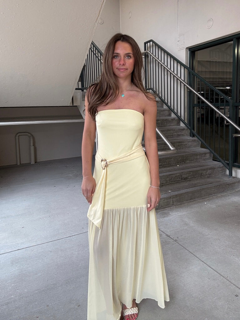 Butter Yellow Drop Waist Maxi Dress