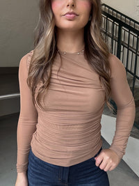 Ruched Mesh LS Top - Mocha
