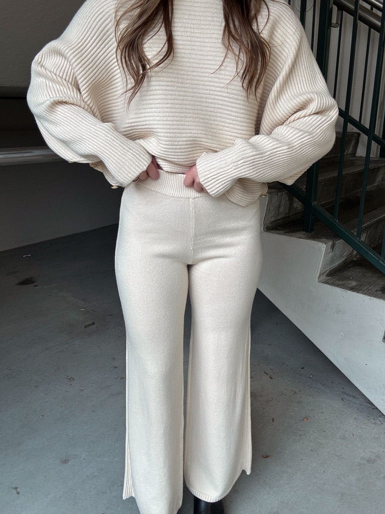 Knit Wide Leg Ribbed Pants