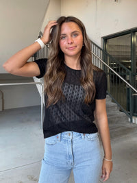 Lace Knit Keyhole Top - Black